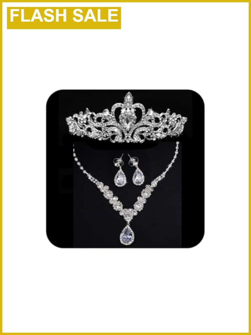 Crystal Tiara Necklace Earrings Set for Bride Wedding Prom
